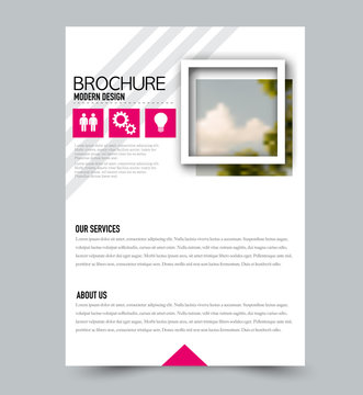 Flyer template. Brochure layout. Annual report cover or print out poster design. Pink color. Vector illustration.