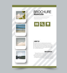 Flyer template. Brochure layout. Annual report cover or print out poster design. Green color. Vector illustration.