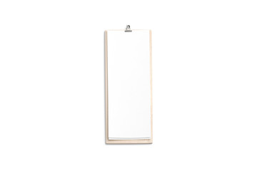 Blank cafe menu, wooden board mock up, 4 inch, top view, 3d rendering. Empty wooden clipboard with...