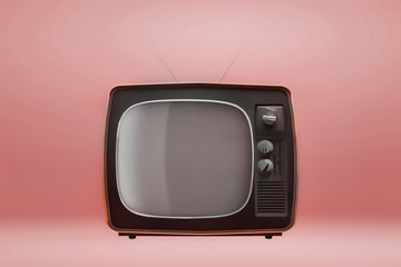 Retro vintage tv on orange background. 3D illustration