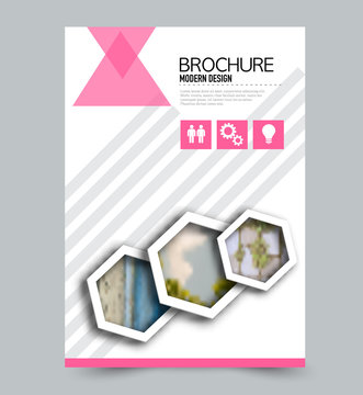 Flyer template. Brochure layout. Annual report cover or print out poster design. Pink color. Vector illustration.