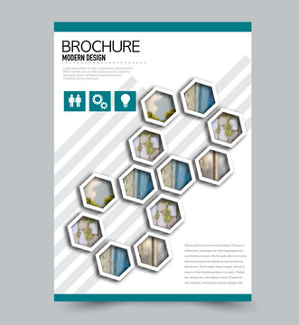 Flyer template. Brochure layout. Annual report cover or print out poster design. Green color. Vector illustration.