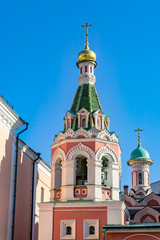 Fototapeta na wymiar Bell tower of Kazan Cathedral at Red Square in Moscow