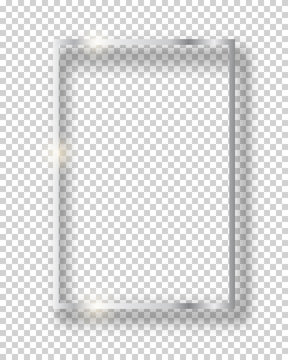Vector silver shiny vintage square frame isolated on transparent background. Luxury glowing realistic border