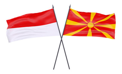 Indonesia and Macedonia, two crossed flags isolated on white background. 3d image