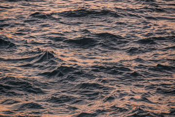 natural windy waves on sunset lighting