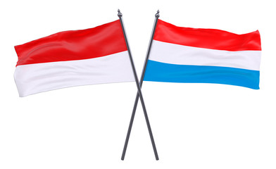 Indonesia and Luxembourg, two crossed flags isolated on white background. 3d image