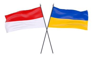 Indonesia and Ukraine, two crossed flags isolated on white background. 3d image
