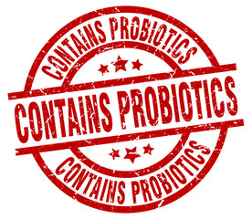 contains probiotics round red grunge stamp