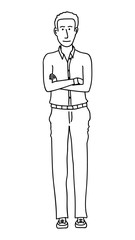 Standing man. Vector line drawing