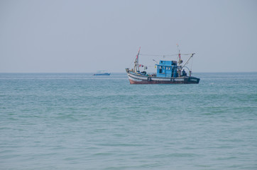 Beautiful landscape the fisherman's boat the Arabian Sea in Goa India