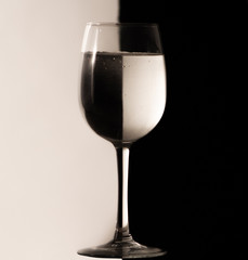 glass of white wine on black background