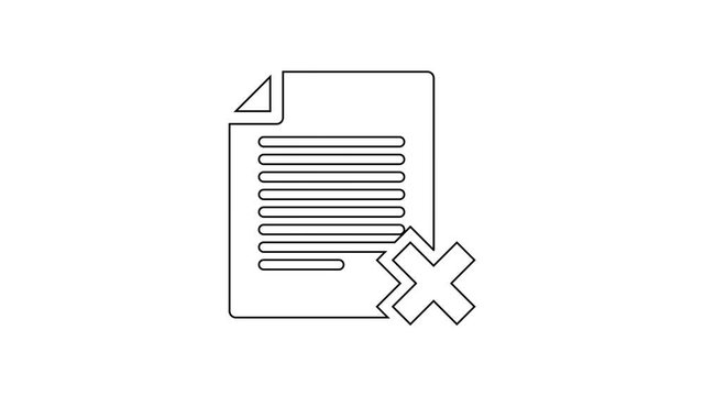 Grey Delete file document line icon on white background. Rejected document icon. Cross on paper. 4K Video motion graphic animation