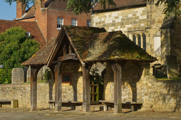 Shelter by church, Midhurst, Sussex, England