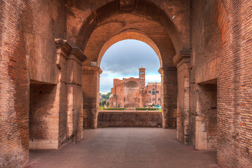 Ancient architecture on the Palatine hill in Rome, Italy