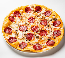 Hot Homemade Pepperoni Pizza on the white background
