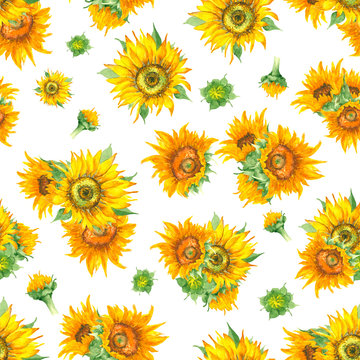 Sunflower seamless pattern watercolor