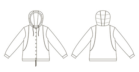 Technical drawing of children's fashion. children's hooded windbreaker.