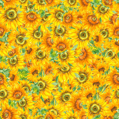 Fototapeta na wymiar Sunflower seamless pattern watercolor