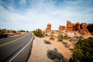 Scenic route through Arches National Park in Utah - travel photography