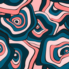 Abstract Hand Drawn Seamless Pattern with Wavy Colorful Circles in Ethnic Style. Vector Psychedelic Background with Deformed Rounds or Spots. Wavy Seamless Pattern for Fabric, Textile, Cloth Design.