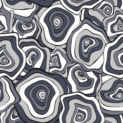 Seamless Background with Wavy Round Abstraction. Hand Drawn Music Pattern in Ethnic Style. Vector Psychedelic Illustration with Deformed Circles. Wavy Seamless Pattern for Fabric, Textile, Cloth.