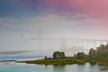 The Tjeldsund Bridge in a fog