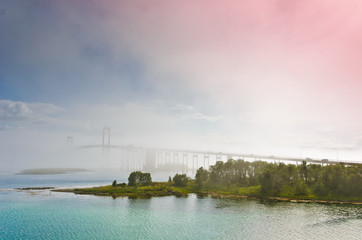 The Tjeldsund Bridge in a fog