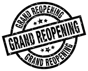grand reopening round grunge black stamp