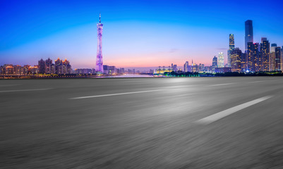 Road and skyline of urban architecture