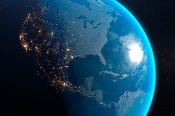 close up planet earth surface, cities glowing at night, elements of this image furnished by nasa b