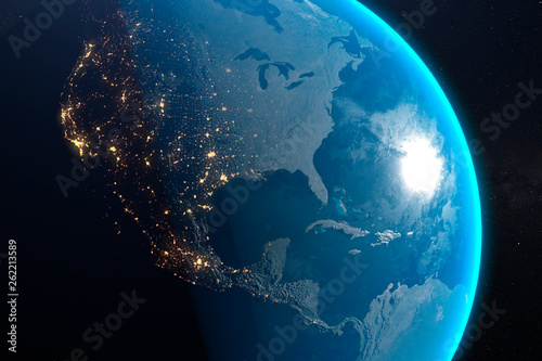 Close Up Planet Earth Surface Cities Glowing At Night - 