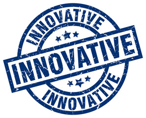 innovative blue round grunge stamp