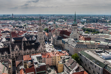 Fototapeta premium Marienplatz and historical downtown of Munich, a view from Frauenkirche