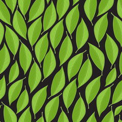 Naklejka na ściany i meble Vector seamless texture with lgreen eaves on a black background