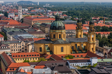 Cityscape of Munich with Theatine Church, a view from Frauenkirche