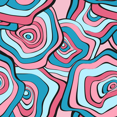Wavy Distorted Rounds. Seamless Pattern with Deformed Circles. Hand Drawn Abstract Background. Vector Psychedelic Illustration with Colorful Spots. Wave Seamless Pattern for Fabric, Textile, Wrapping.
