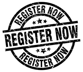 register now round grunge black stamp