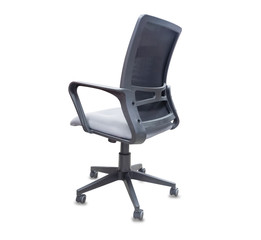 The back view of office chair from grey cloth. Isolated