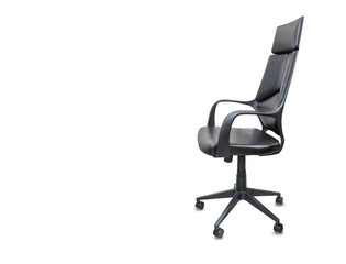 The profile view of office chair from black leather. Isolated
