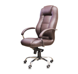 The office chair from brown leather. Isolated over white