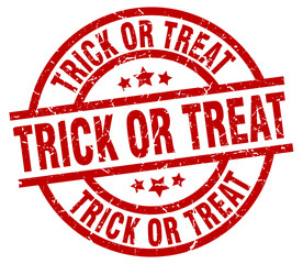 trick or treat round red grunge stamp