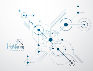 Technical plan, abstract engineering draft for use in graphic and web design. Vector drawing of industrial system created with lines and circles.