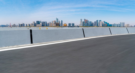 Road and skyline of urban architecture