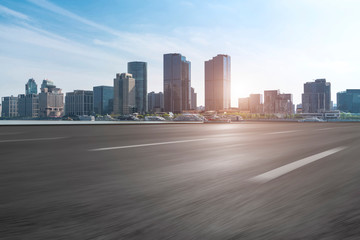 Empty Asphalt Road Through Modern City of Shanghai, China..