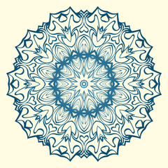 Floral Ornament In Geometric Style. Vector Illustration. Oriental Pattern. Indian, Moroccan, Mystic, Ottoman Motifs. Anti-Stress Therapy Pattern. Blue, milk color