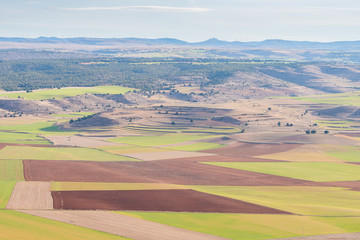 aerial view of countryside fields