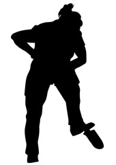 Worker women whit shovel on a white background