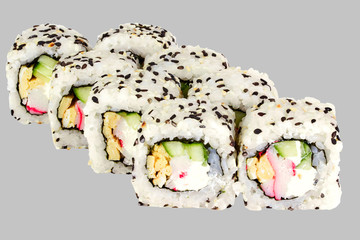 Philadelphia Sushi Roll with Crab Omelette Cucumber Sesame Philadelphia Cheese Snow Crab
