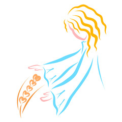 Caring girl and gentle wheat ear, nature and people